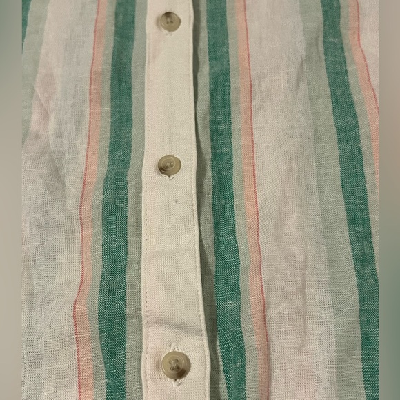 Old Navy The Boyfriend Shirt Linen Blend Green Stripe Button Down Womens medium - Picture 5 of 9